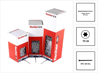 Produktbild von fischer Spanplattenschraube PowerFast, FPF II CTP 5,0 x 40 BC 500 Senkkopf mit Innenstern TX Teilgewinde galvanisch verzinkt, blau passiviert, 500 Stück