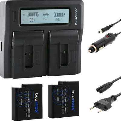 Produktbild von 2x Akku + Lader für GoPro Hero 2018  AHDBT-501  GoPro 5 / 6 / 7  1260mAh