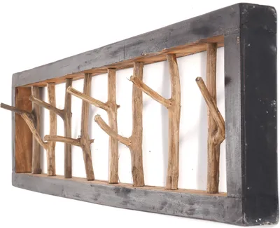 Obrázek produktu pro NÁSTĚNNÁ SKŘÍŇ TREIBHOLZ UNIKAT | 80x22cm (šxv), věšák, háčky s uzly | barva: 04 černá-přírodní