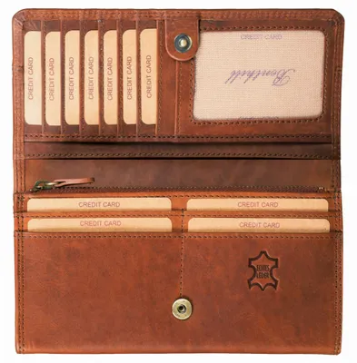Produktbild von Benthill Damen Geldbörse Echt Leder - Portemonnaie XXL mit RFID Schutz - Vintage Damenbörse Groß mit vielen Kartenfächer