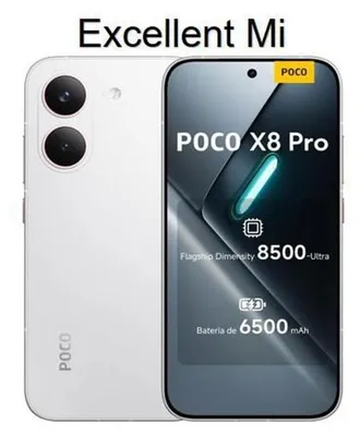 Image de Smartphone POCO X8 Pro 5G, 12 Go de RAM, 512 Go de stockage, écran AMOLED de 6,59 pouces, résolution 1,5K, fréquence de rafraîchissement de 120 Hz, processeur Dimensity 8500 Ultra, charge rapide 100 W, IP68, batterie de 6500 mAh, couleur : blanc