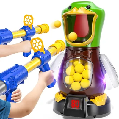 Produktbild von Hungry Duck Spielzeug ab 3 Jahren, Geschicklichkeitsspiel mit 2 Pistolen und 48 Schaumstoffbällen, Lustiges Spiel für Kinder, Perfektes Geschenk für Jungen