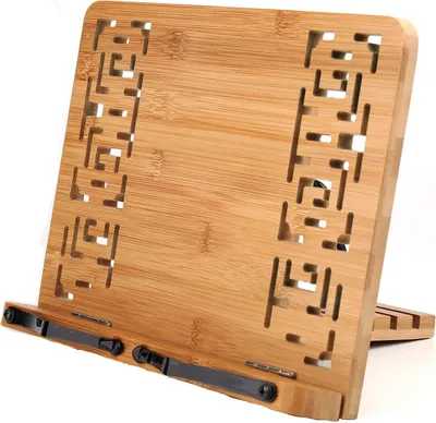Produktbild von Bücherständer Bambus Leseständer Buchhalter Verstellbar Buchstütze Ständer mit 2 Seitenhalter für Kochbuch Rezept iPad Tablet Musiknoten - 20 x 28 x 1 cm