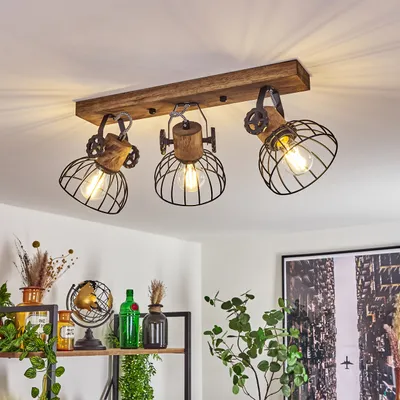 Produktbild von Cotes »Cotes« Deckenlampe, Holz/Metall, Braun/Schwarz Schirme, Gitter-Optik