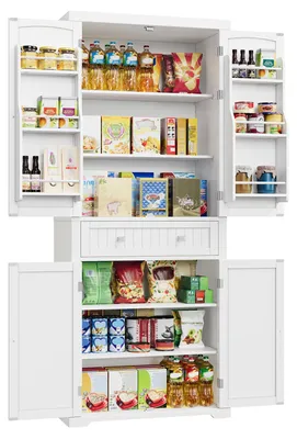 Produktbild von VASAGLE Küchenschrank, Hochschrank Küchenbuffet Vitrinenschrank, Buffetschrank mit Verstellbaren Ablagen, Esszimmerschrank mit Schubladen, für Wohnzimmer Küche, 40 x 76 x 182,1 cm, Weiß BBC561W21