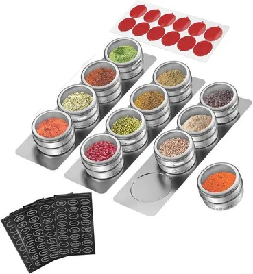 Produktbild von Famanu Set mit 12 Edelstahl Kräutertöpfen - Für BBQ und Gewürzaufbewahrung