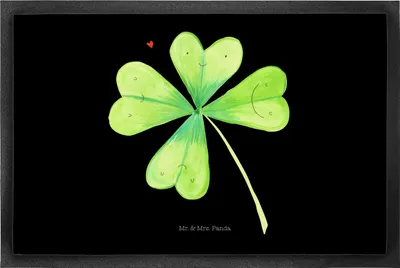 Produktbild von Mr. & Mrs. Panda Bodenvorleger Blume Kleeblatt 50 x 75 cm - Schwarz - Geschenk, Glück, Fußabstreifer, Motivation, Fußabtreter, Glücksbringer, Schmutzmatte, fußmatte
