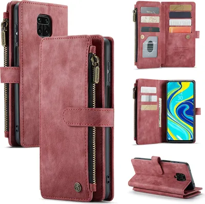 Obrázek produktu pro Redmi Note 9 Pro Pouzdro,PolyuretanKožené Pouzdro na Zip, Magnetické Uzavírání, Kapsa na Karty, Stojánek, Peněženka, Ochranné Pouzdro pro Xiaomi Redmi Note 9S / 9 Pro / 9 Pro Max červené