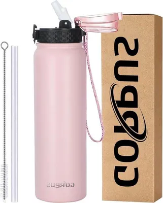 Produktbild von Famanu Wasserflasche mit Strohhalm - 1L/32oz Doppelwandig Isoliert