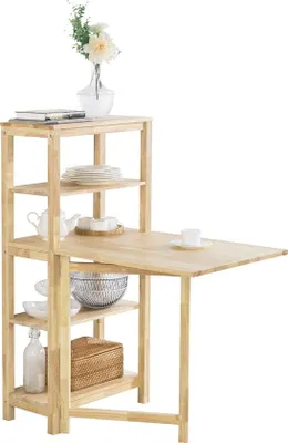 Zdjęcie produktu dla Stół z podwyższonym blatem – rozkładany stół do jadalni – stół kuchenny – drewno – 98 x 126 x 60 cm