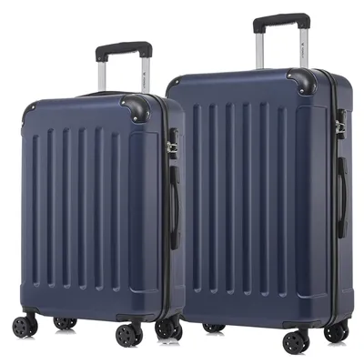 Produktbild von Suitcase Set, Rollkoffer Handgepäck, Kofferset, mit 4 Rollen 360°, Hartschalenreise Zahlenschloss, Weicher Gummigriff (2er Set, L&XL,Dunkelblau)