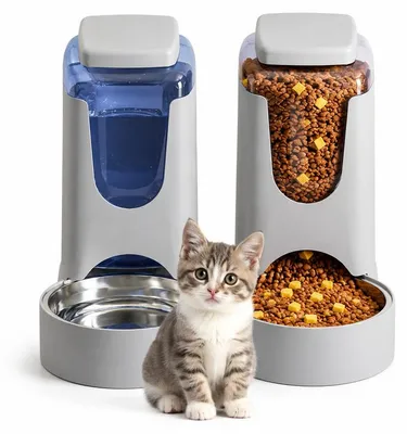 Produktbild von Futterspender Katze Hund automatisch, Gravity Futterstation mit Wasserspender & Edelstahlnapf, für Urlaub & Alltag