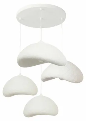 Image de Lustre Luminaire en métal et fibre de verre blanc - 52 × 40 × H 50 à 110 cm - 4 x E27 Max 40W - IP20