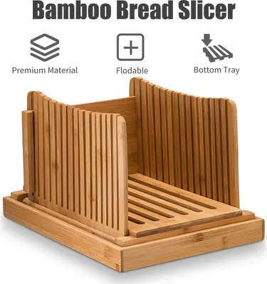 Image de Bamboo Bread Slicer with Cutting Board Foldable Adjustable Bread Slicer For Homemade Bread Loaf Cakes