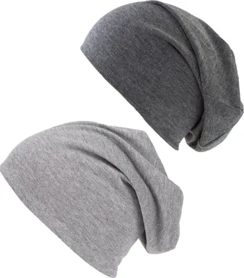 Produktbild von 2er Pack Beanie Hellgrau und Dunkelgrau Jersey Slouch Mütze Long Sommermütze Ballonmütze Beaniemütze