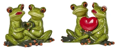 Immagine prodotto di formano Coppia di rane con cuore, set da 2, 12 cm, decorazioni dipinte a mano | Serie Froschhausen, superficie lucida, pietra artificiale, motivo romantico, ideale per davanzali