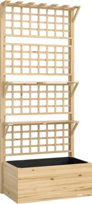 Produktbild von Hochbeet mit Rankgitter & hängendem Dach, Holz Blumenkasten mit 2 Regalen Ablauflöchern 76 x 43,5 x 177 cm