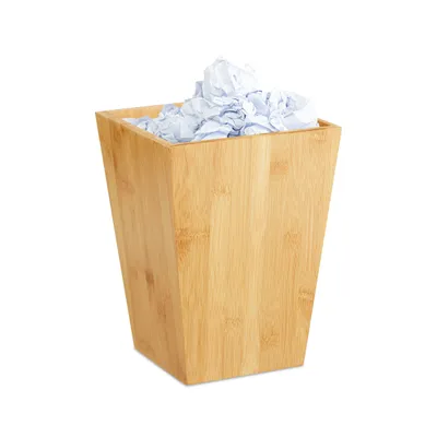 Obrázok produktu pre 4 ks bambusový odpadkový kôš, hranatý, 6 l, bez veka, do kancelárie, detskej izby, kúpeľne, rozmery: VxŠxH: 27x20x20 cm, prírodná farba