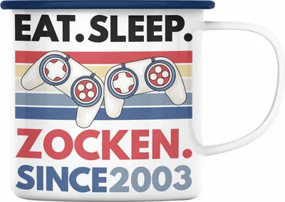 Produktbild von Trendation - 18. Geburtstag Emaille Tasse Jungen Jungs Geschenk 18er Geschenkidee 18 Sohn Gamer (Blau)