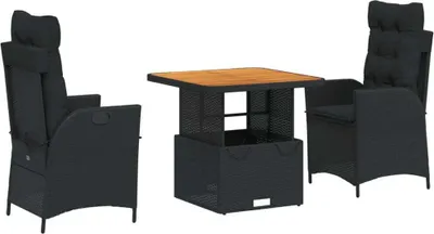 Produktbild von 3-tlg. Garten-Essgruppe mit Kissen Schwarz Poly Rattan