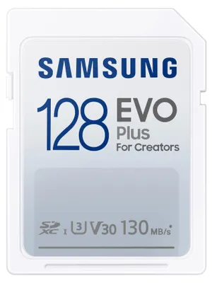 Zdjęcie produktu dla Samsung EVO Plus, 128 GB, SDXC, UHS-I, 130 MB/s, Class 3 (U3), V30