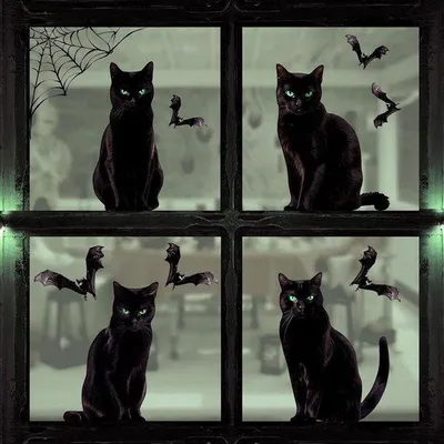 Image de Autocollants de fenêtre pour Halloween - 6 autocollants chauves-souris et chats, décorations d'horreur imperméables pour Halloween