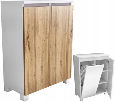 Zdjęcie produktu dla komoda łazienkowa 60cm z koszem i półkami dąb wotan stojąca/wisząca