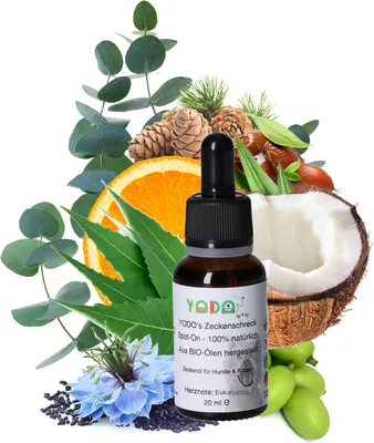 Produktbild von YODO's Zeckenschreck Zeckenöl für Hunde und Katzen, 7 -Öle, Eukalyptus, 20 ml (500 Tropfen)