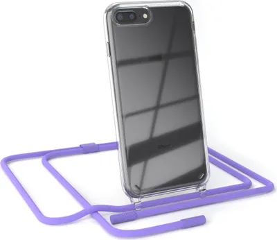 Produktbild von EAZY CASE Handykette für Apple iPhone 8 Plus / 7 Plus, Clear Case aus Silikon, mit Umhängeband, abnehmbare Endstücke, Handyband in Violett