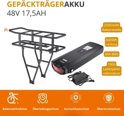 Produktbild von 48V 17.5Ah eBike Akku – 840Wh Hailong Batterie mit BMS & Schutzsystem