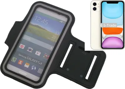Produktbild von Kompatibel mit Apple iPhone 11 Neopren Jogging Armband Sportarmband Oberarmband schwarz kompatibel mit Apple iPhone 11 mit Reflektor Streifen. Fitness