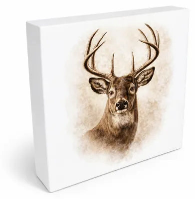 Produktbild von Wald Schönheit Hirschkopf Porträt Holzbild in 20x20 cm zum Stellen oder