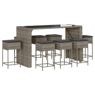 Produktbild von vidaXL 9-tlg. Gartenbar-Set mit Kissen Grau Poly Rattan