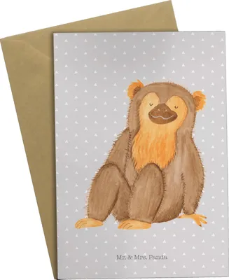 Produktbild von Mr. & Mrs. Panda Glückwunschkarte Affe - Grau Pastell - Geschenk, weihnachtskarten, hochzeitskarten, Afrika, osterkarte, Affen, Selfcare, Selbstbewusstsein, Liebe