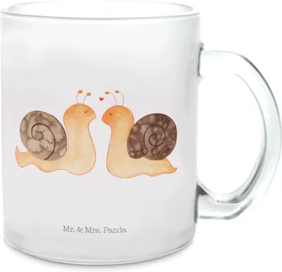 Produktbild von Mr. & Mrs. Panda Tee Tasse Schnecken Liebe - Transparent - Geschenk, Verliebt, Paar, Freundin, Pott, Teetasse, Häferl, Zufrieden, glücklich, Trinkglas, Teeglas, Pärchen