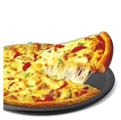 Image de 4 x XL Plaque à pizza ronde 32 cm Plaque à pâtisserie revêtue de carbone