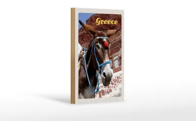 Produktbild von Holzschild Reise 12x18 cm Greece Griechenland Esel auf Gebirge