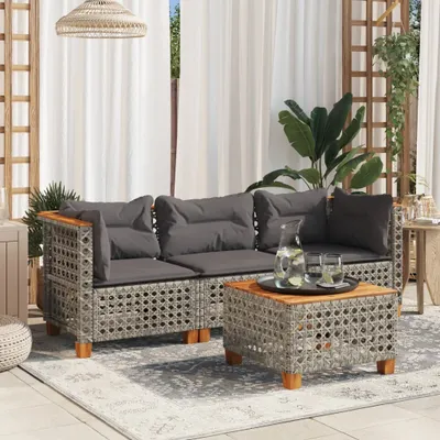 Produktbild von "im " Gartensofa mit Kissen - Terrassen-Sofa - 3-Sitzer Grau Poly Rattan - Gartensofas CC16845