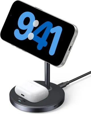 Immagine prodotto di Stazione di ricarica wireless - Doppio caricatore - Ricarica simultanea - Qi2 - 15 Watt - Nero