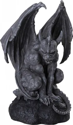Produktbild von Grauer Gargoyle mit Flügel auf Felsen sitzend 32cm