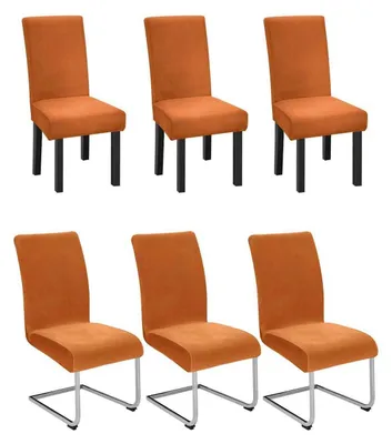Immagine prodotto di Set di 6 copri-sedia elasticizzati in velluto, color arancione, lavabili, adatti a sedie a dondolo
