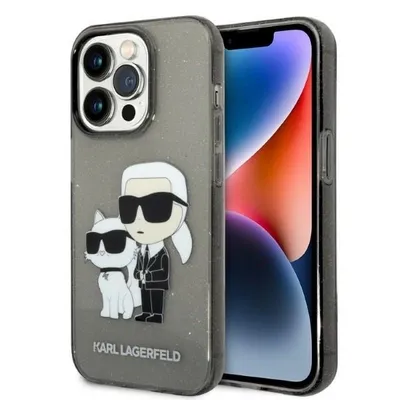 A Karl Lagerfeld iPhone case with a graphic of Karl Lagerfeld and his cat Choupette, placed next to an iPhone.