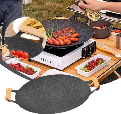 Produktbild von Grillpfanne Koreanische BBQ Grillplatte, Antihaftbeschichtet, Rauchfreie Grillplatte, Holzgriff, Herdplatte, Bratpfanne (30cm)