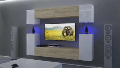 Produktbild von Furnitech Wohnwand Wohnzimmer - Wohnzimmer Möbel mit LED Weiß - Hängend Wohnwand Modern - Regale und TV Schrank (AN43-17SW-HGM45 1A)