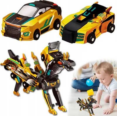 Zdjęcie produktu dla Zabawka magnetyczna auto dinozaur złoty 2 w 1 szybka transformacja