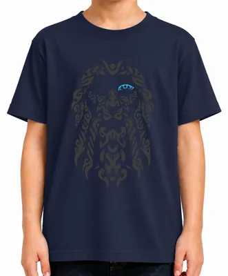 Image de T-shirt pour enfants, bleu marine, avec les motifs suivants : Odin, Auge Blau (Yeux bleus), Vikings, Valhalla, motifs nordiques, Wotan, Thor. Taille : 152