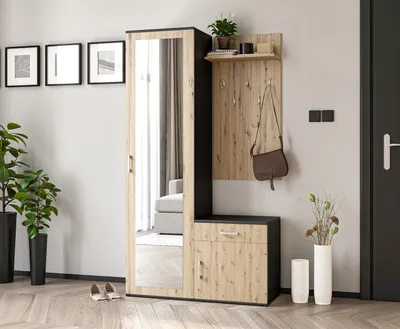 Image de AX LIVING Garde-robe avec miroir Magnola - 100cm de large Noir & Artisan