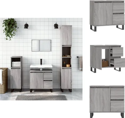 Produktbild von vidaXL Badschrank Grau Sonoma 65x33x60 cm Holzwerkstoff -  Badezimmerwaschtische