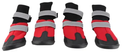 Immagine prodotto di 4 paia di scarpe per cani, colore nero, impermeabili e antiscivolo, adatte a cani di taglia media e grande