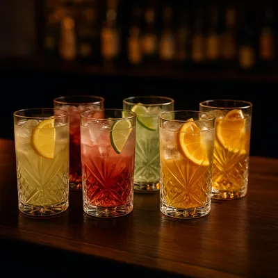 Zdjęcie produktu dla Zestaw 6 szklanek do long drinków - wysokiej jakości marka, 6 x eleganckie szklanki do long drinków z kryształowym wzorem, ok. 300 ml, idealne do koktajli, ginu i toniku